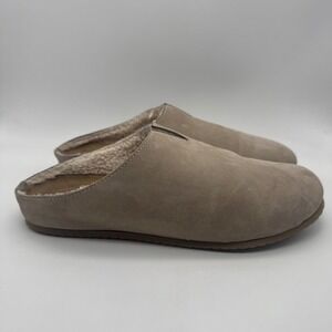 Garnet Hill Suede Leather Clogs Mules Slides Shearling Lined Made in Italy